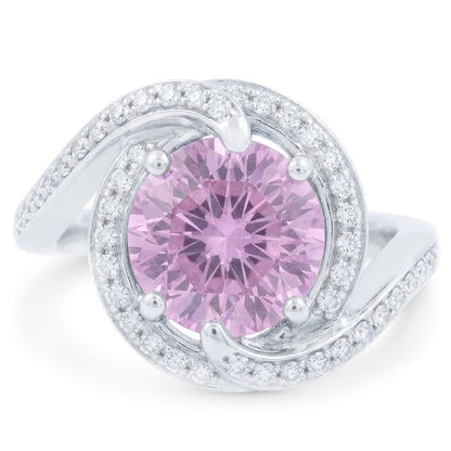 16.00 Ct. Pink Kunzite With Natural Earth Mined Diamonds Ring White Gold 14K