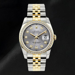 16233 Rolex Datejust 36mm Gray Diamond Dial Two Tone Watch