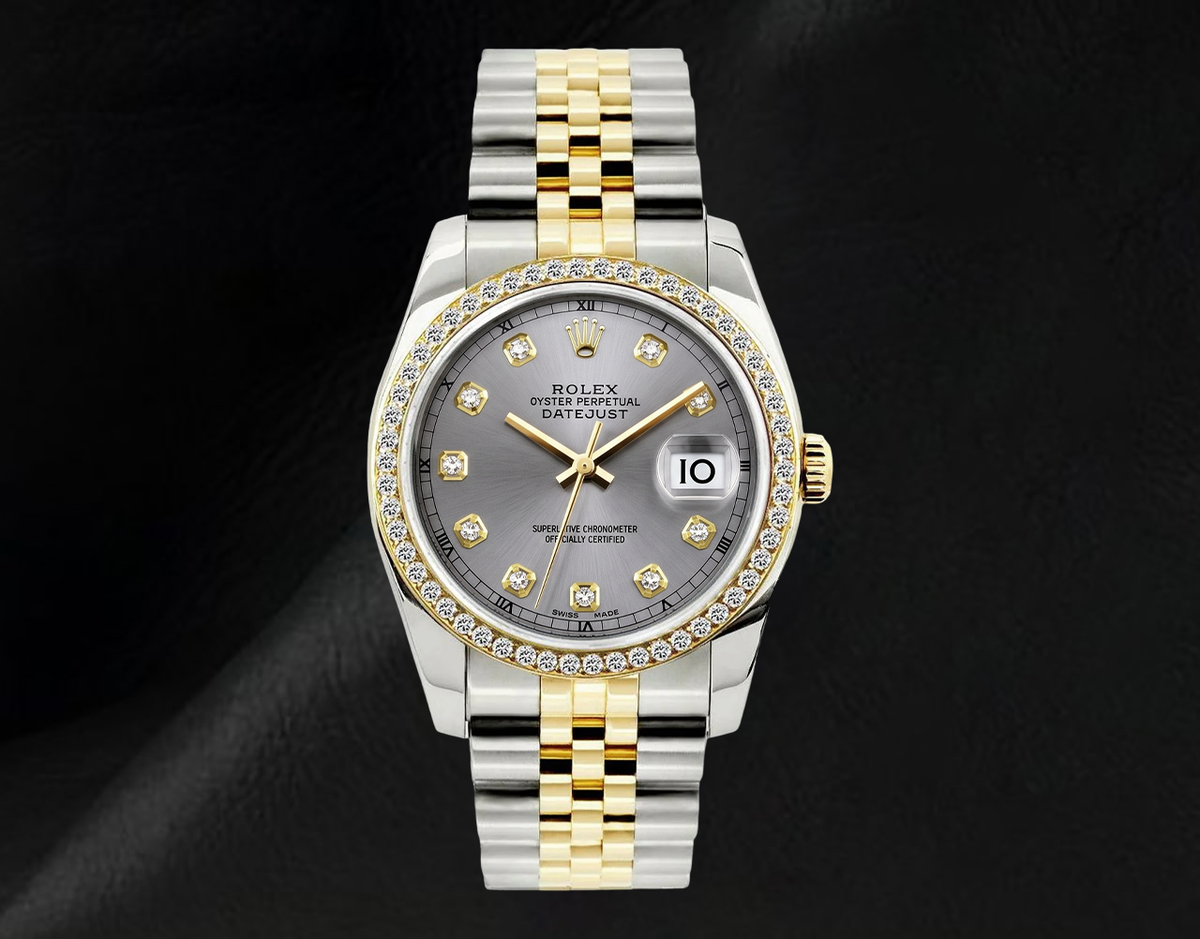 16233 Rolex Datejust 36mm Gray Diamond Dial Two Tone Watch
