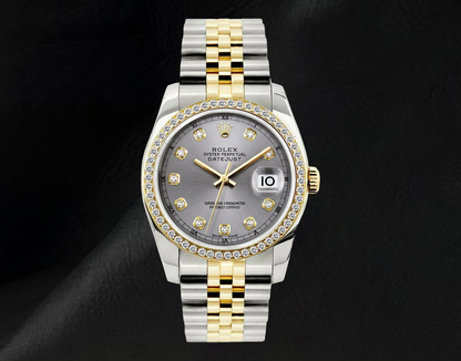 16233 Rolex Datejust 36mm Gray Diamond Dial Two Tone Watch
