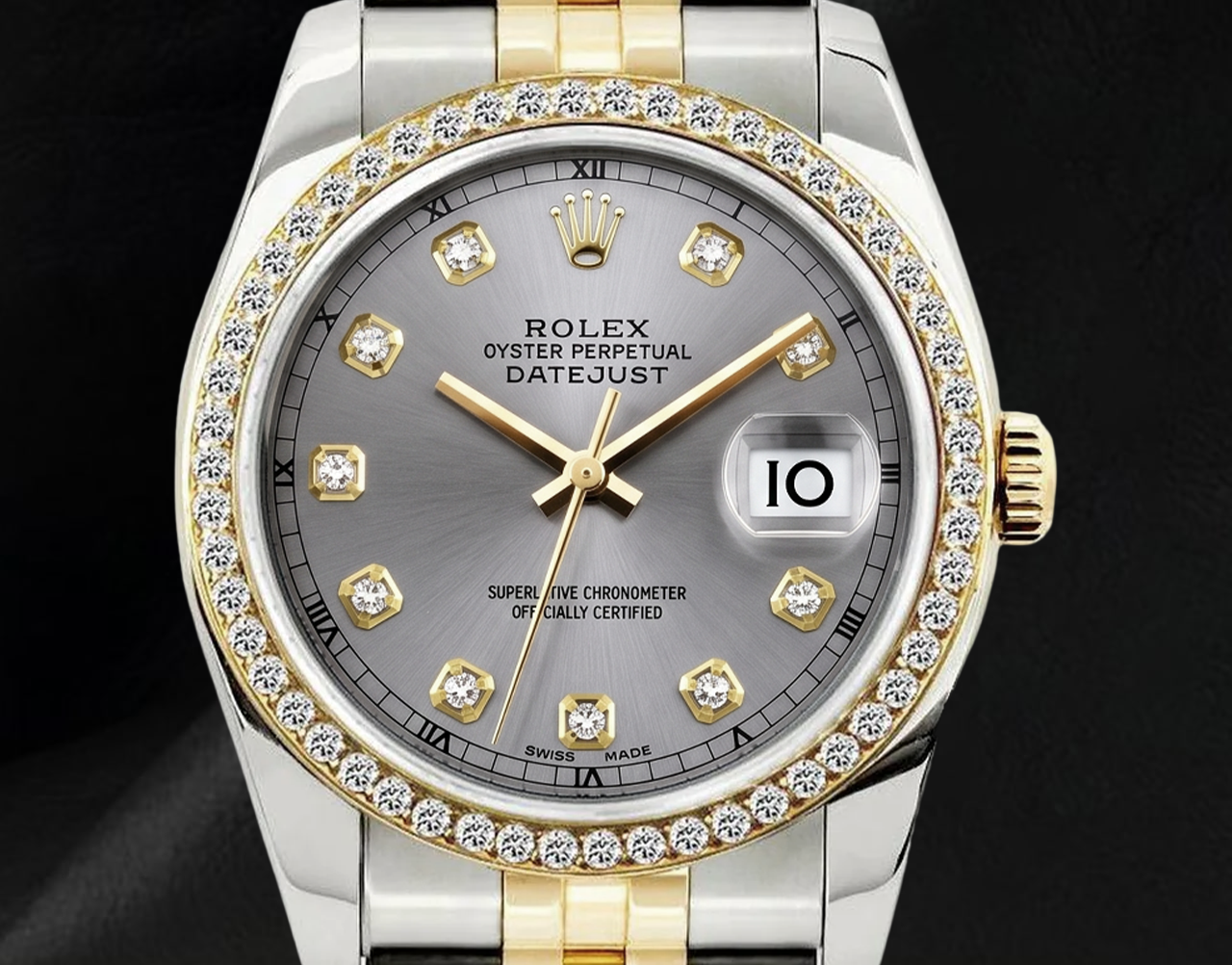 16233 Rolex Datejust 36mm Gray Diamond Dial Two Tone Watch