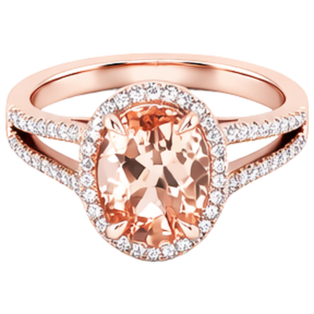 17.25 Ct Oval And Round Cut Morganite With Natural Earth Mined Diamonds Ring Rose Gold