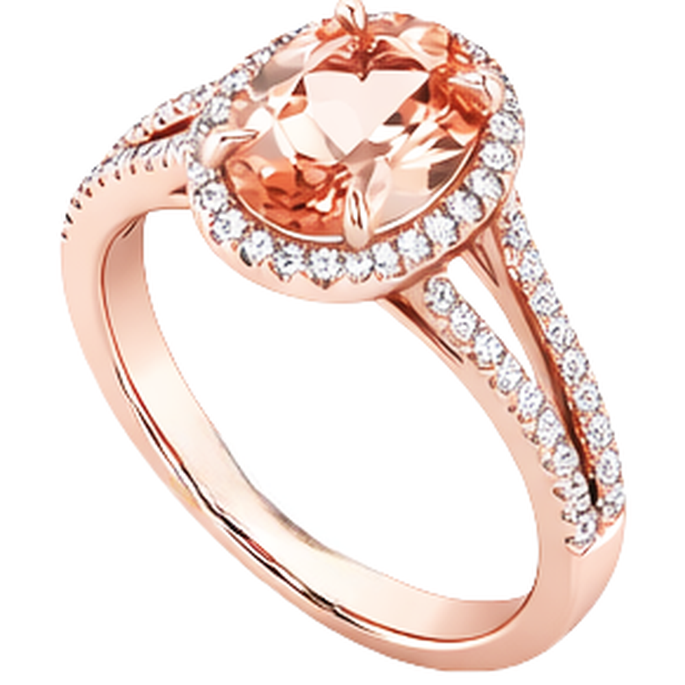 17.25 Ct Oval And Round Cut Morganite With Natural Earth Mined Diamonds Ring Rose Gold