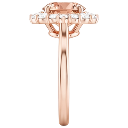 17.75 Ct Morganite And Natural Earth Mined Diamonds Ring 14K Gold Rose