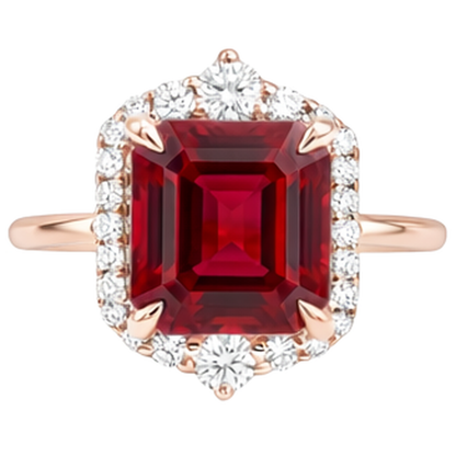 17 Carats Big Asscher Shaped Red Ruby IGI CERTIFIED And Diamond Ring Gold 14K