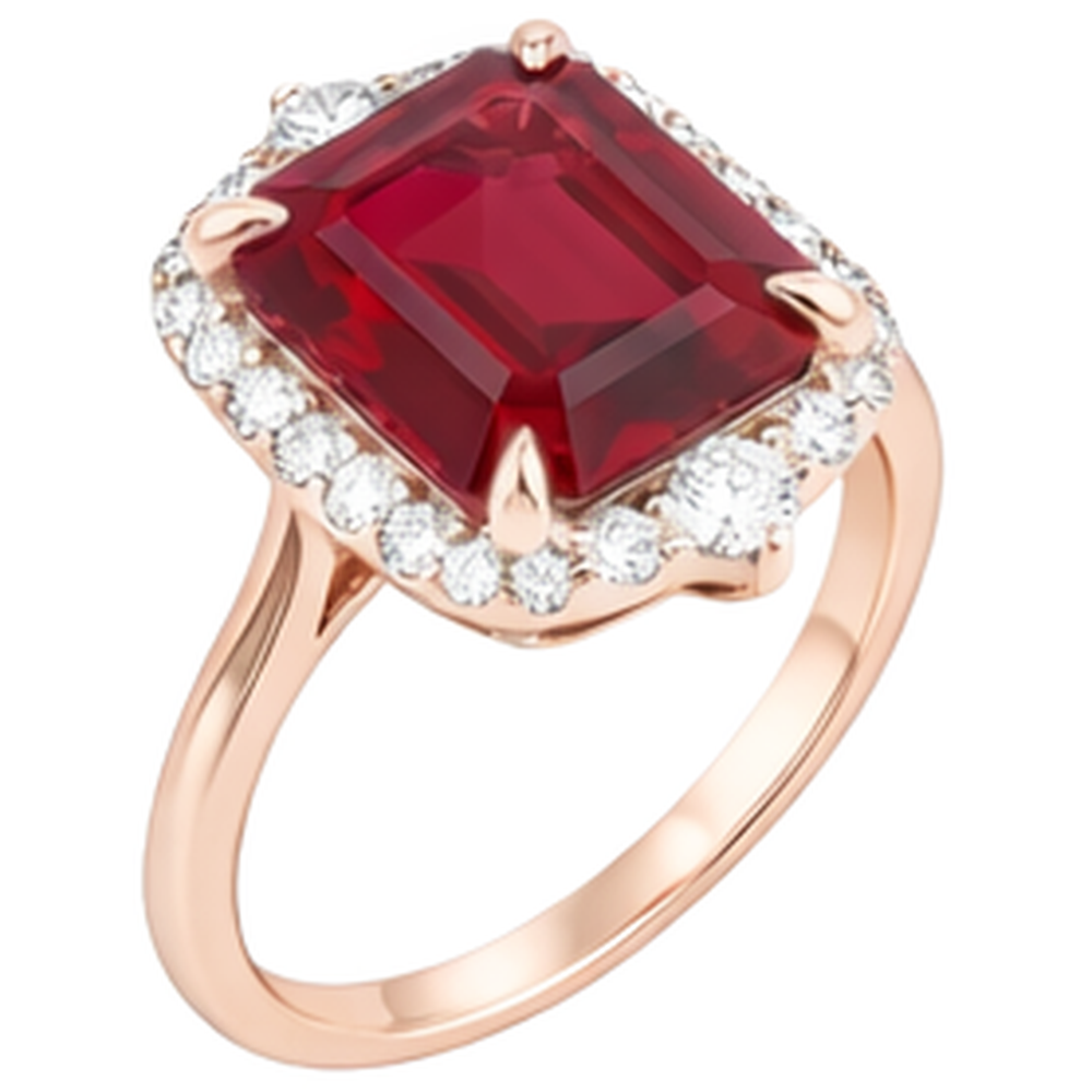 17 Carats Big Asscher Shaped Red Ruby IGI CERTIFIED And Diamond Ring Gold 14K
