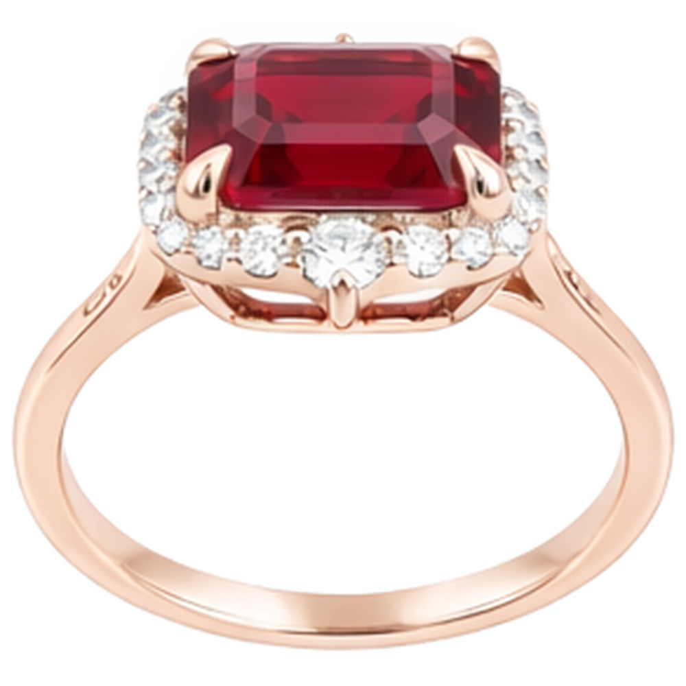 17 Carats Big Asscher Shaped Red Ruby IGI CERTIFIED And Diamond Ring Gold 14K