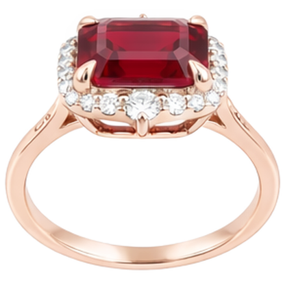 17 Carats Big Asscher Shaped Red Ruby IGI CERTIFIED And Diamond Ring Gold 14K