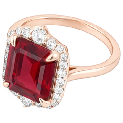 17 Carats Big Asscher Shaped Red Ruby IGI CERTIFIED And Diamond Ring Gold 14K