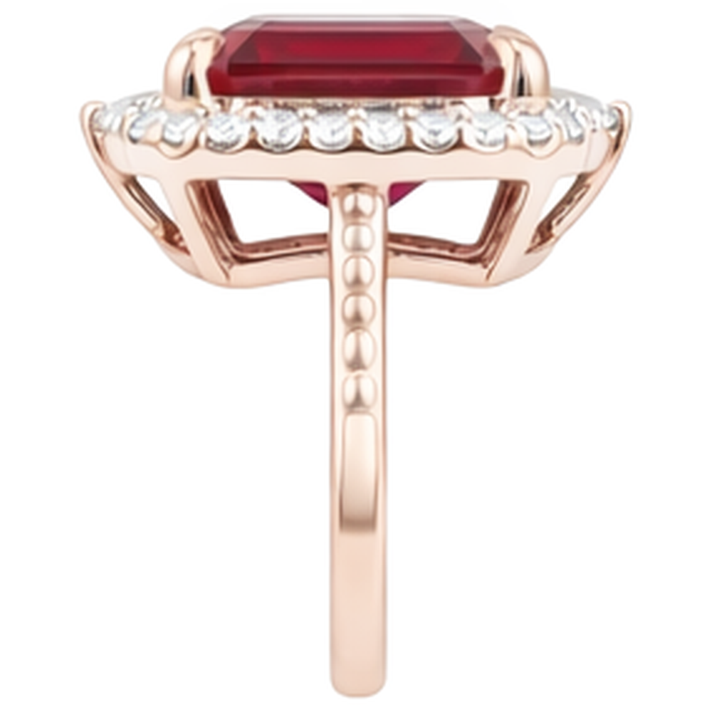 17 Carats Big Asscher Shaped Red Ruby IGI CERTIFIED And Diamond Ring Gold 14K