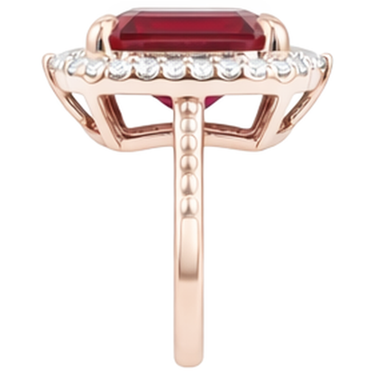 17 Carats Big Asscher Shaped Red Ruby IGI CERTIFIED And Diamond Ring Gold 14K