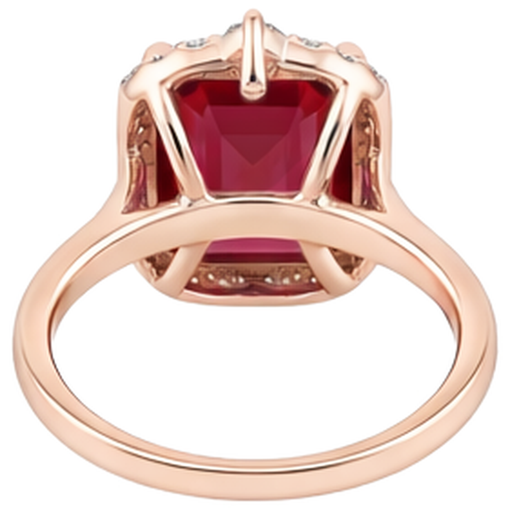 17 Carats Big Asscher Shaped Red Ruby IGI CERTIFIED And Diamond Ring Gold 14K