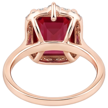 17 Carats Big Asscher Shaped Red Ruby IGI CERTIFIED And Diamond Ring Gold 14K