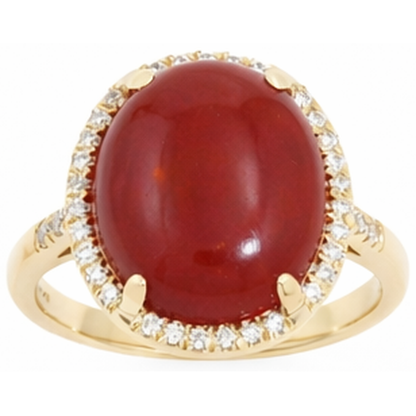 17 Ct Big Red Coral And Small Natural Earth Mined Diamonds Wedding Ring Gold 14K