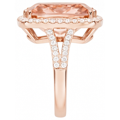 17 Ct Morganite And Natural Earth Mined Diamonds Anniversary Ring Gold Rose 14K