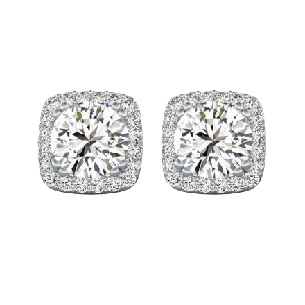 1.75 Ct Round Cut Halo Natural Earth Mined Diamond Stud Lady Earring 14K White Gold
