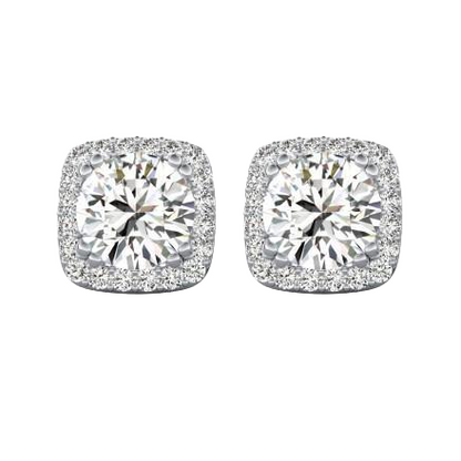 1.75 Ct Round Cut Halo Natural Earth Mined Diamond Stud Lady Earring 14K White Gold
