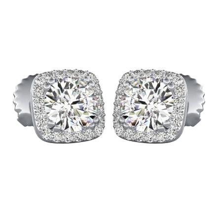 1.75 Ct Round Cut Halo Natural Earth Mined Diamond Stud Lady Earring 14K White Gold