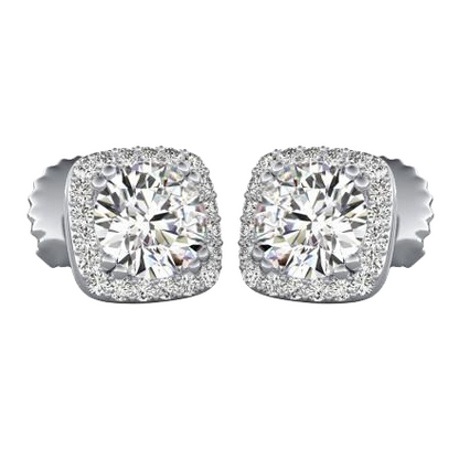 1.75 Ct Round Cut Halo Natural Earth Mined Diamond Stud Lady Earring 14K White Gold