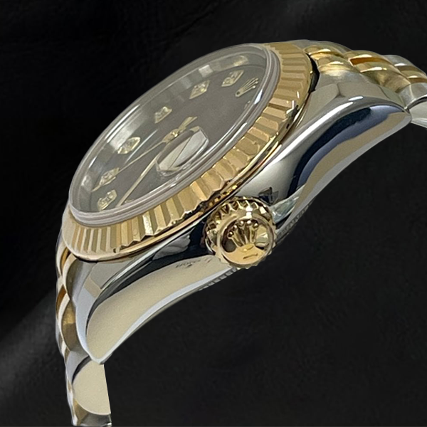 179173 Date-just Rolex 26mm Black Mother of Pearl Diamond Lady's Watch