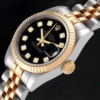 179173 Lady Rolex Datejust Black Diamond Dial Year 2012 Hidden Clasp