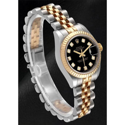 179173 Lady Rolex Datejust Black Diamond Dial Year 2012 Hidden Clasp