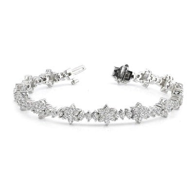 8 Ct Round Brilliant Cut Lab Grown Diamonds Cluster Bracelet White Gold 14K
