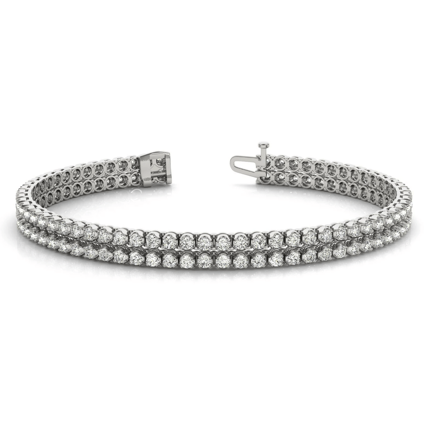 18 Carats Round Two Row Lab Grown Diamond Tennis Bracelet White Gold 14K