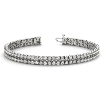 18 Carats Round Two Row Lab Grown Diamond Tennis Bracelet White Gold 14K
