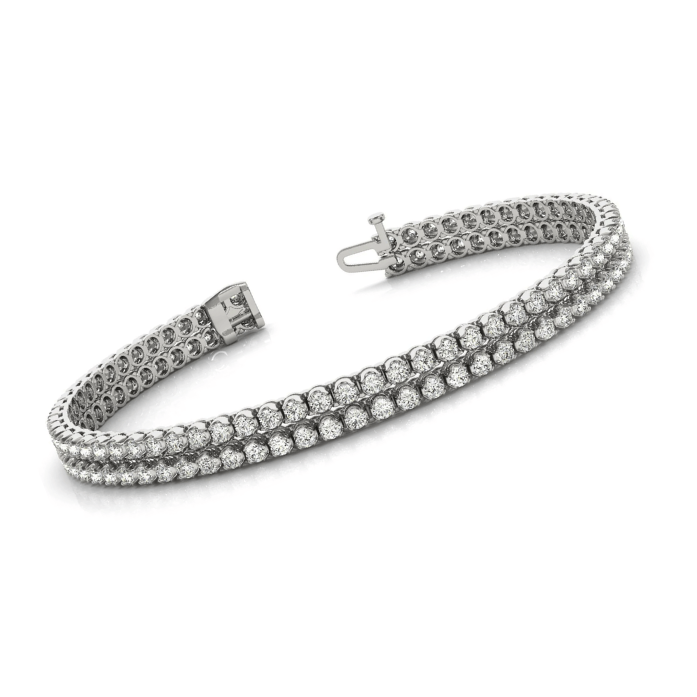 18 Carats Round Two Row Lab Grown Diamond Tennis Bracelet White Gold 14K
