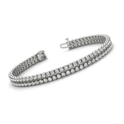 18 Carats Round Two Row Lab Grown Diamond Tennis Bracelet White Gold 14K