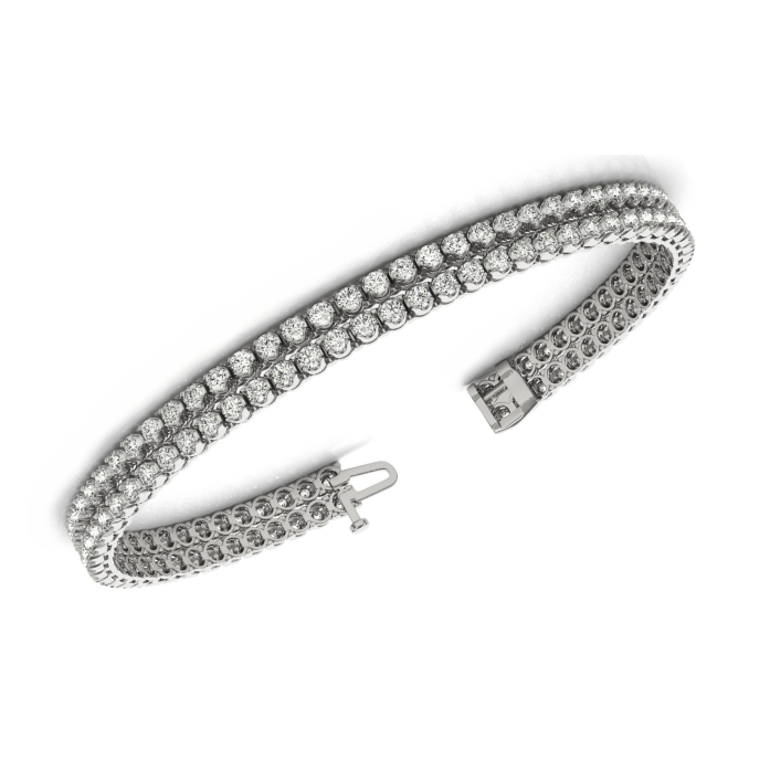 18 Carats Round Two Row Lab Grown Diamond Tennis Bracelet White Gold 14K