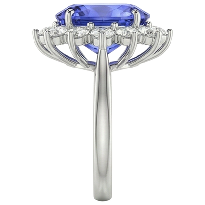 19.75 Ct Oval Tanzanite With Natural Earth Mined Diamonds Ring Flower Style 14K Gold