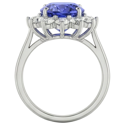 19.75 Ct Oval Tanzanite With Natural Earth Mined Diamonds Ring Flower Style 14K Gold