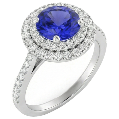 19 Ct Round Cut Tanzanite And Natural Earth Mined Diamonds Wedding Ring 14K White Gold