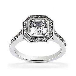 Natural  1 Carat Bezel Asscher Diamond Halo Ring