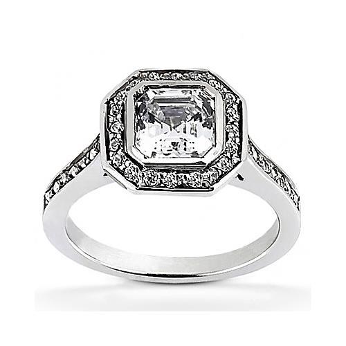 1 Carat Bezel Asscher Diamond Halo Ring