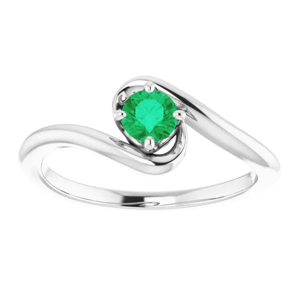 1 Carat Green Emerald Ring Freeform Shank Setting White Gold 14K