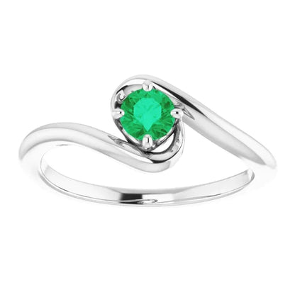1 Carat Green Emerald Ring Freeform Shank Setting White Gold 14K