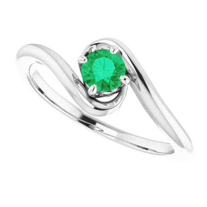 1 Carat Green Emerald Ring Freeform Shank Setting White Gold 14K
