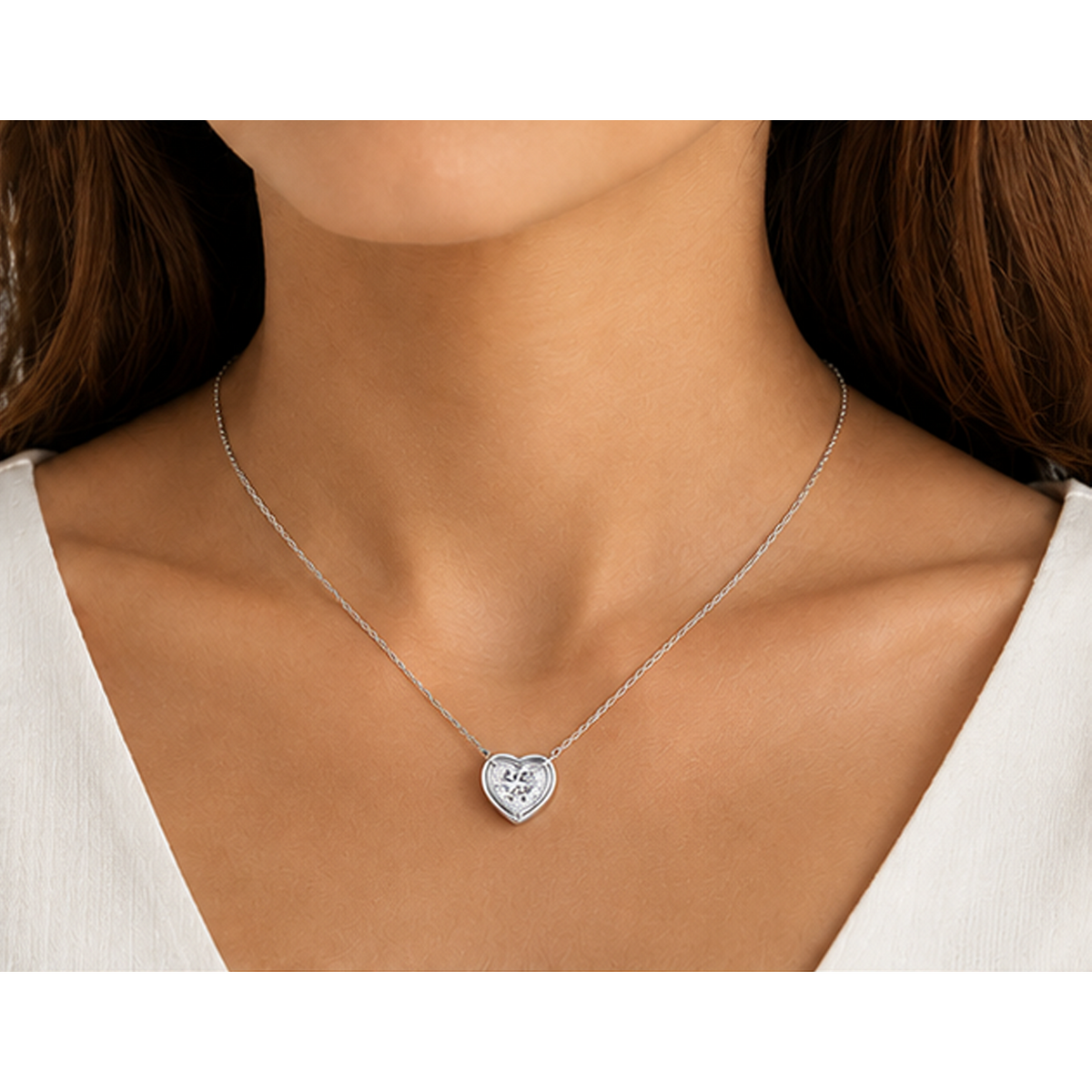 1 Carat Natural Heart Pendant 14K White Gold