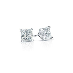 1 Carat Princess Cut Mined Diamond Stud Earring 14K White Gold