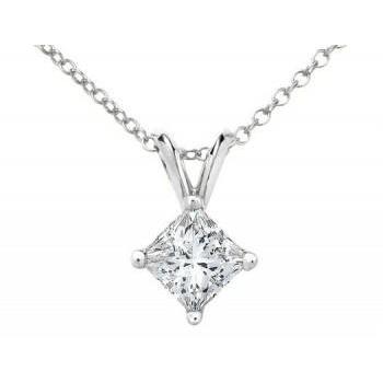 1 Carat Prong Set Princess Diamond Necklace Pendant