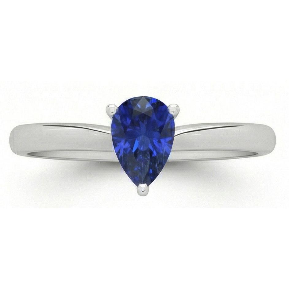 1 Carat Solitaire Pear Deep Blue Sapphire Ring White Gold