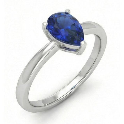 1 Carat Solitaire Pear Deep Blue Sapphire Ring White Gold