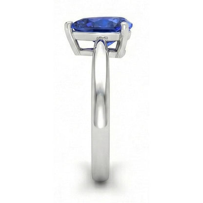 1 Carat Solitaire Pear Deep Blue Sapphire Ring White Gold