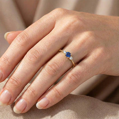 1 Carat Three Stone Natural Earth Mined Diamond and Gemstone Engagement Ring 14K Yellow Gold