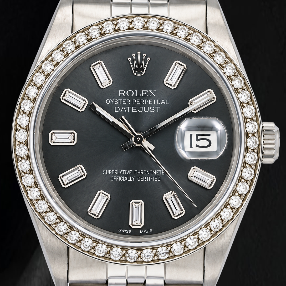 Rolex Datejust 16014 36mm Gray Diamond Dial Stainless Steel Watch