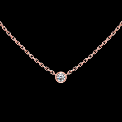 1 Carat Bezel Set GIA CERTIFIED Lab Grown Diamond Solitaire Necklace Pendant Rose Gold 14K
