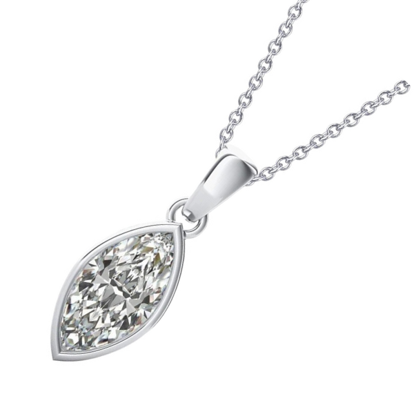 1 Carat Bezel Set Marquise Solitaire Natural Earth Mined Diamond Pendant White Gold 14K